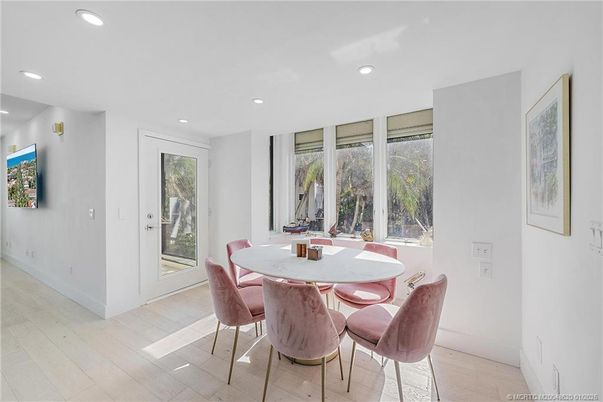Dining room, Interior, Recessed Lighting, Wood Texture Flooring