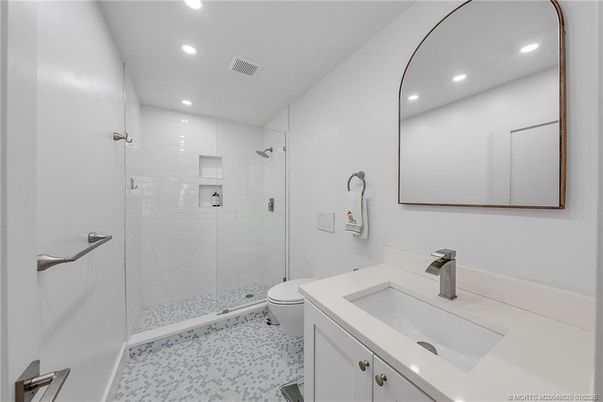 Bathroom, Glass Shower, Interior, Recessed Lighting