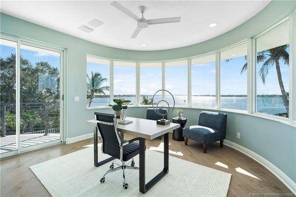 Home Office, Interior, Recessed Lighting, Water, Wood Texture Flooring