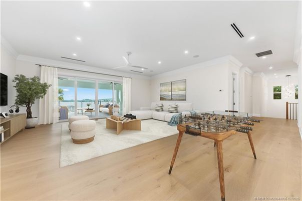 Interior, Living room, Pendant Lights, Recessed Lighting, Wood Texture Flooring