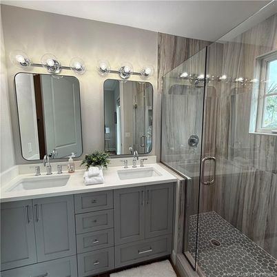 Bathroom, Dual Sink Vanities, Glass Shower, Interior