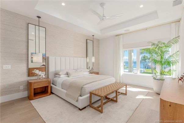 Bedroom, Interior, Pendant Lights, Recessed Lighting, Wood Texture Flooring