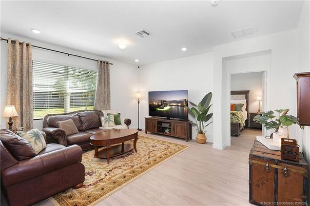 Bedroom, Interior, Living room, Recessed Lighting, Wood Texture Flooring