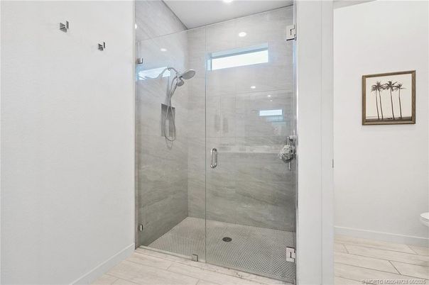 Bathroom, Glass Shower, Interior, Recessed Lighting