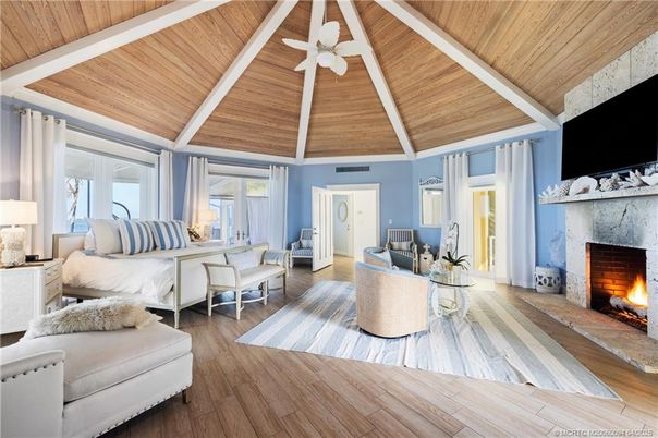 Bedroom, Fireplace, Interior, Wooden Ceilings, Wood Texture Flooring