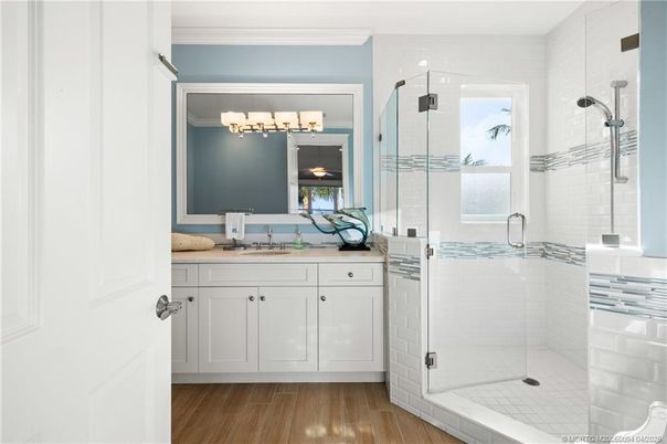 Bathroom, Glass Shower, Interior, Wood Texture Flooring