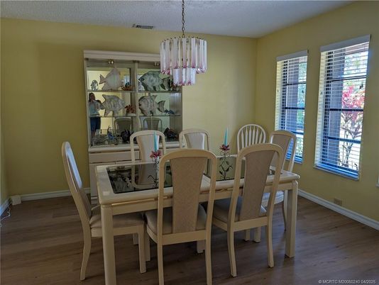 Chandelier, Dining room, Interior, Pendant Lights, Wood Texture Flooring