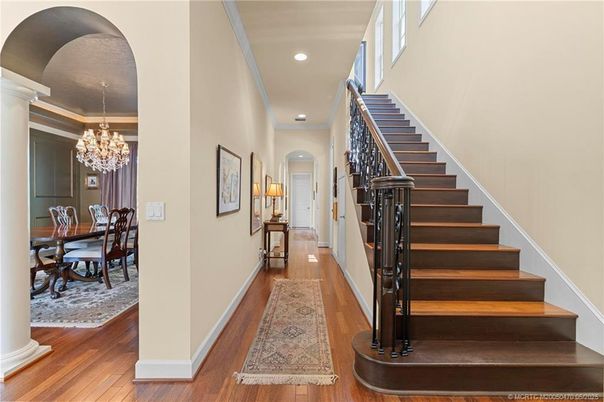 Chandelier, Dining room, Interior, Recessed Lighting, Wood Texture Flooring