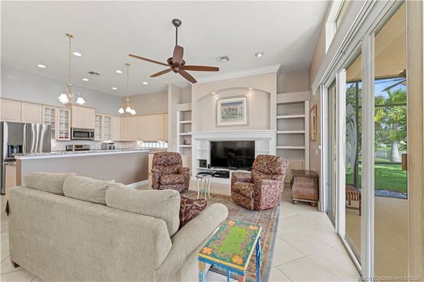 Fireplace, Interior, Kitchen, Living room, Pendant Lights, Recessed Lighting, Stainless Steel Appliances