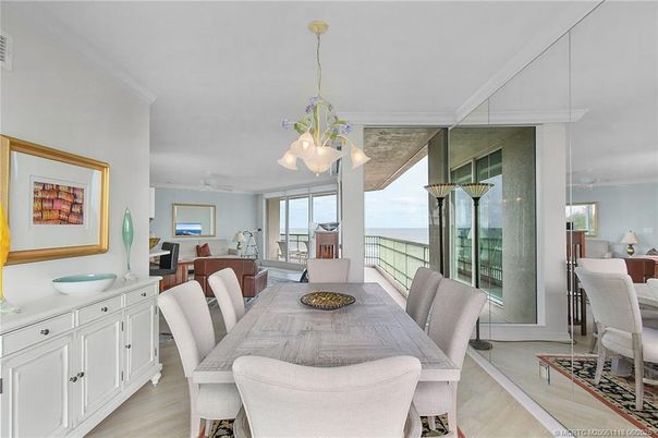 Dining room, Interior, Pendant Lights, Water, Wood Texture Flooring
