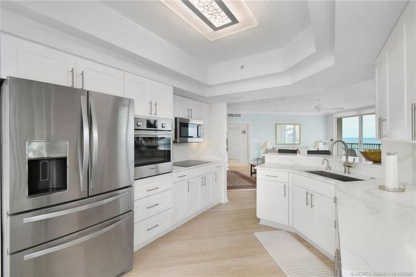 Interior, Kitchen, Stainless Steel Appliances, Water, Wood Texture Flooring