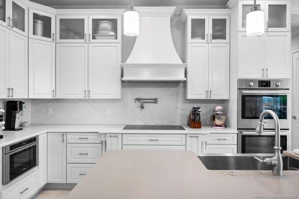 Interior, Kitchen, Pendant Lights, Stainless Steel Appliances, Wood Texture Flooring