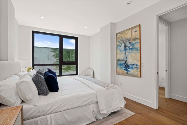 Bedroom, Interior, Recessed Lighting, Wood Texture Flooring
