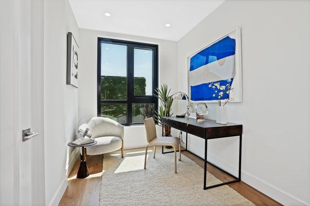 Home Office, Interior, Recessed Lighting, Wood Texture Flooring