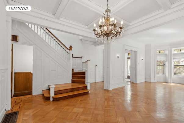 Chandelier, Empty room, Interior, Wood Texture Flooring