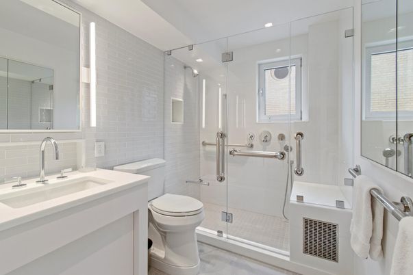 Bathroom, Glass Shower, Interior, Recessed Lighting