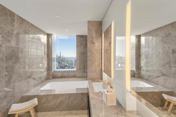 Bathroom, Interior, Marble Walls, Recessed Lighting