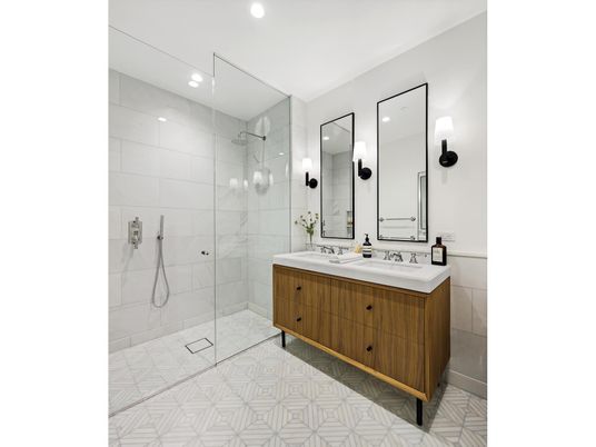 Bathroom, Dual Sink Vanities, Glass Shower, Interior, Recessed Lighting