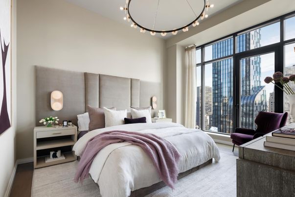 Bedroom, Interior, Pendant Lights, Wood Texture Flooring