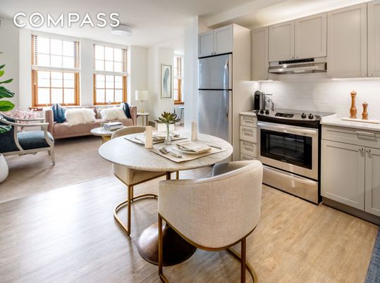 Interior, Kitchen, Living room, Stainless Steel Appliances, Wood Texture Flooring