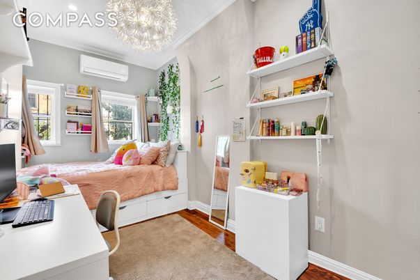 Bedroom, Chandelier, Home Office, Interior, Wood Texture Flooring