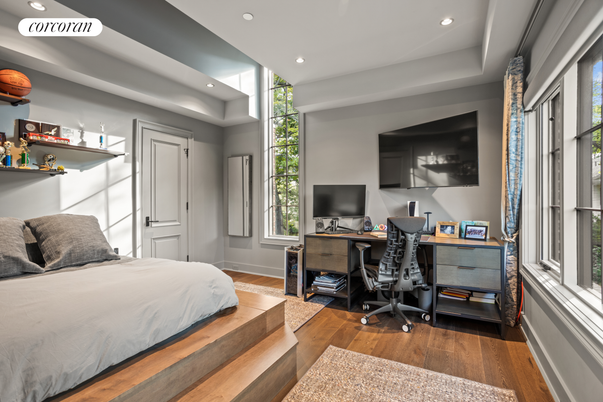 Bedroom, Home Office, Interior, Recessed Lighting, Wood Texture Flooring