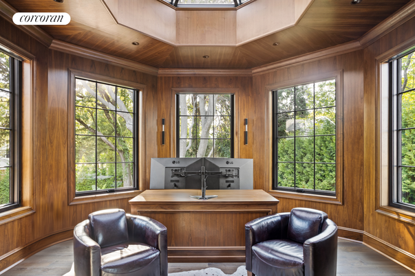 Home Office, Interior, Recessed Lighting, Wooden Ceilings, Wood Texture Flooring, Wooden Walls