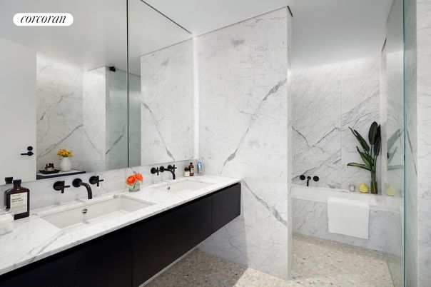 Bathroom, Dual Sink Vanities, Interior, Marble Walls