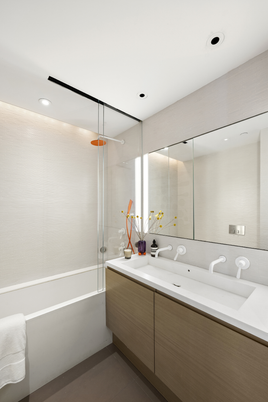 Bathroom, Dual Sink Vanities, Glass Shower, Interior, Recessed Lighting