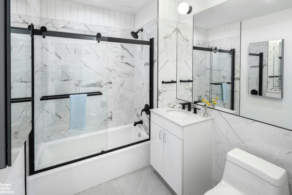 Bathroom, Glass Shower, Interior, Marble Walls, Recessed Lighting