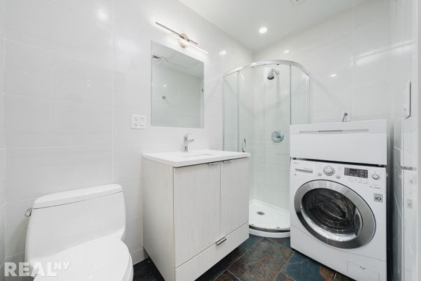 Bathroom, Glass Shower, Interior, Recessed Lighting, Washer