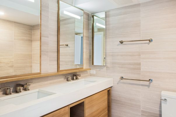Bathroom, Dual Sink Vanities, Glass Shower, Interior, Recessed Lighting