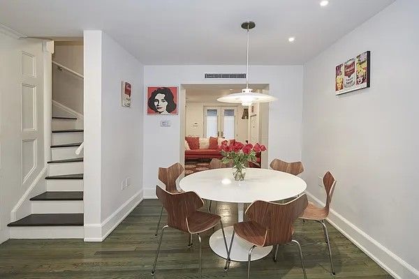 Dining room, Interior, Pendant Lights, Recessed Lighting, Wood Texture Flooring