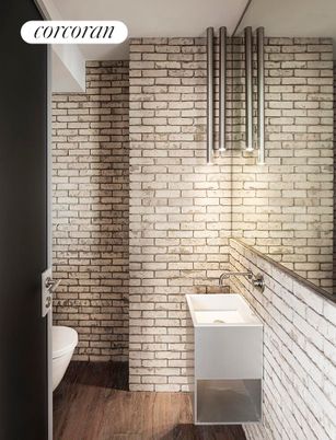 Bathroom, Interior, Stone Walls, Wood Texture Flooring