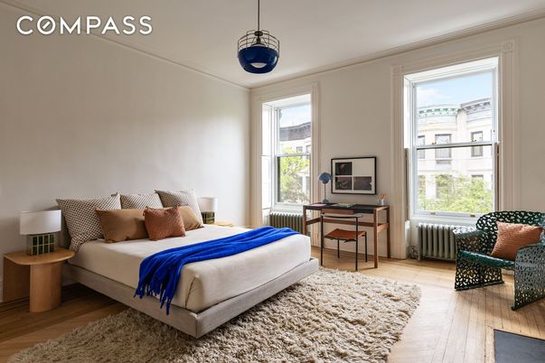 Bedroom, Interior, Pendant Lights, Wood Texture Flooring