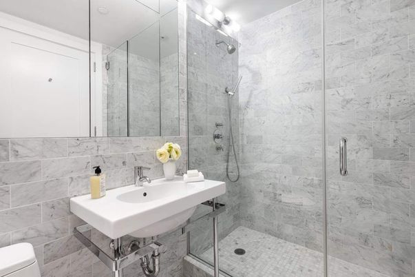 Bathroom, Glass Shower, Interior, Marble Walls