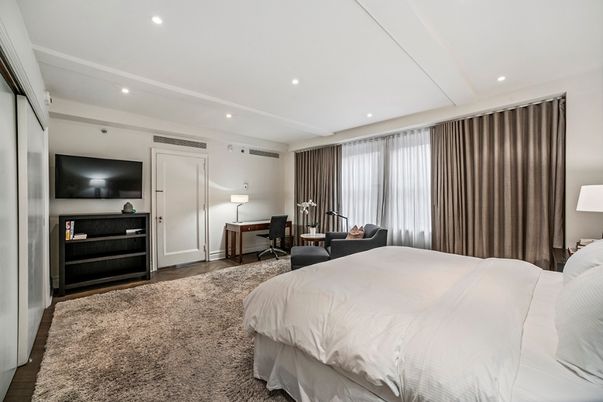 Bedroom, Interior, Recessed Lighting, Wood Texture Flooring