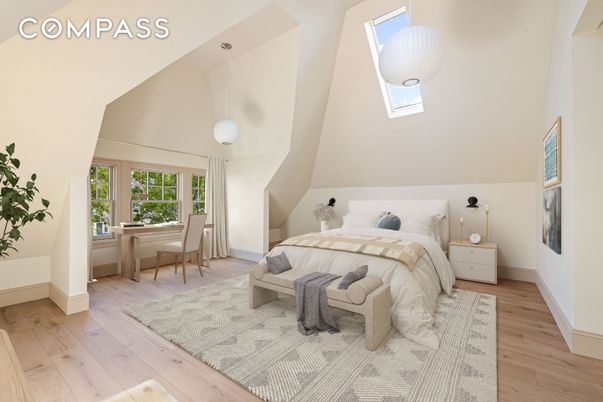 Bedroom, Dining room, Interior, Pendant Lights, Wood Texture Flooring