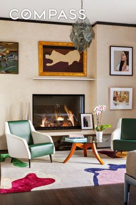 Chandelier, Fireplace, Interior