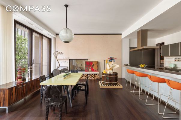 Dining room, Interior, Kitchen, Pendant Lights, Wood Texture Flooring