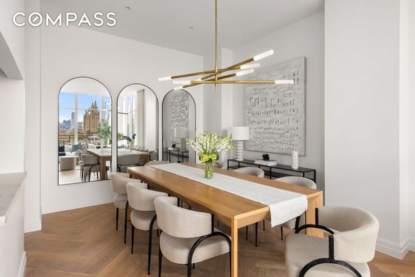 Dining room, Interior, Pendant Lights, Wood Texture Flooring