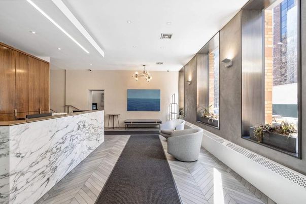 Interior, Kitchen, Marble Walls, Pendant Lights, Recessed Lighting, Wood Texture Flooring