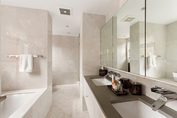 Bathroom, Dual Sink Vanities, Glass Shower, Interior