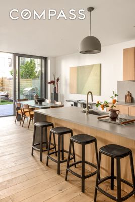 Dining room, Interior, Kitchen, Pendant Lights, Recessed Lighting, Wood Texture Flooring
