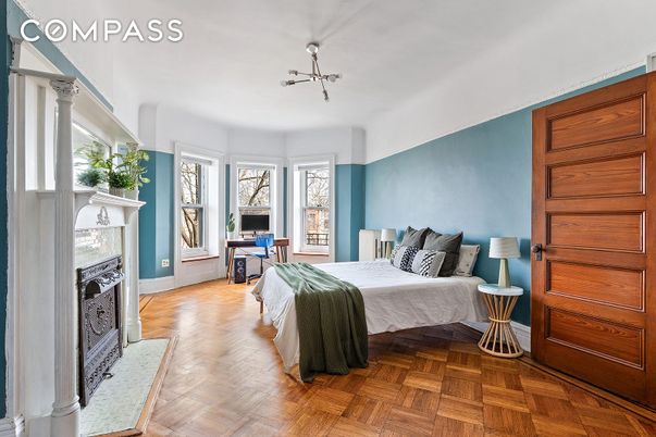 Bedroom, Fireplace, Interior, Wood Texture Flooring