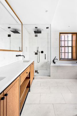 Bathroom, Dual Sink Vanities, Glass Shower, Interior