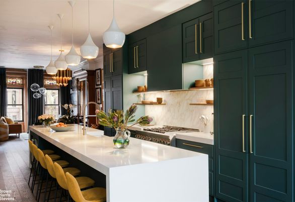Interior, Kitchen, Pendant Lights, Stainless Steel Appliances, Wood Texture Flooring