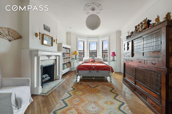 Bedroom, Fireplace, Interior, Wood Texture Flooring