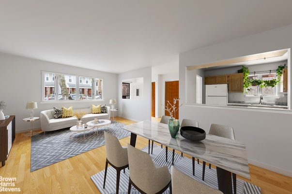 Dining room, Interior, Kitchen, Living room, Stainless Steel Appliances, Wood Texture Flooring
