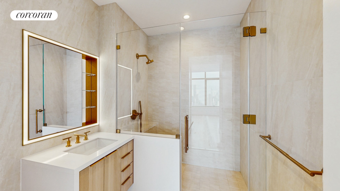 Bathroom, Glass Shower, Interior, Recessed Lighting